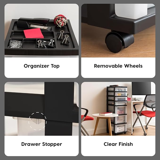 IRIS USA 7-Drawer Rolling Storage Cart with Wheels, 2-Pack, Black/Clear - Image 5