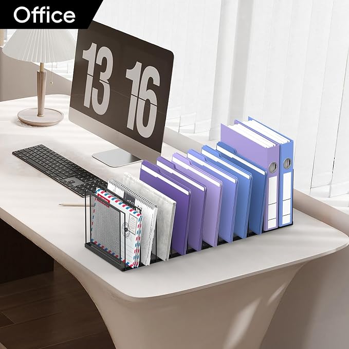 File Organizer for Desk, 11-Section Vertical File Sorter, Paper Holder Organizer Standing Metal File Folder for Office Home Classroom, Black - Image 7