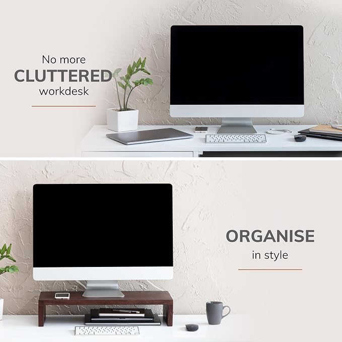 Anji Mountain Wooden Monitor Stand - Elegant Monitor Riser, Perfect Monitor Stand for Desk Organization, Durable Wood Construction monitor stands, Enhances Ergonomics and Workspace Efficiency,Walnut - Image 5