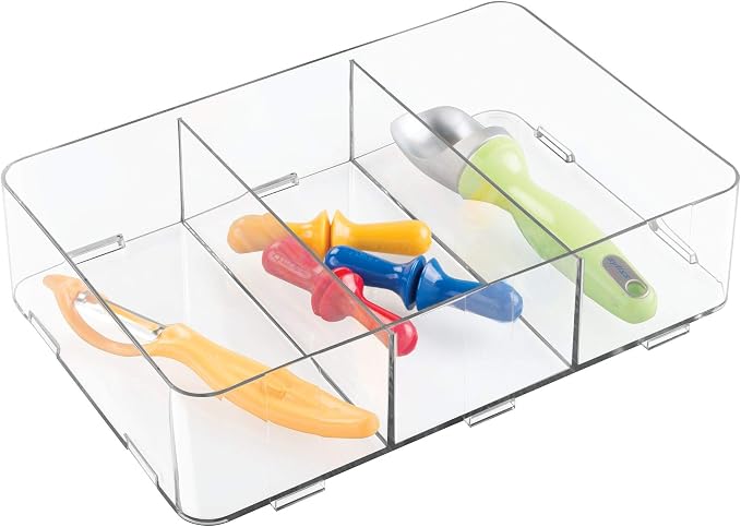 iDesign Interlocking 3-Section Drawer Organizer, Clear | For Kitchen, For Bathroom, For Desk Drawers by iDesign