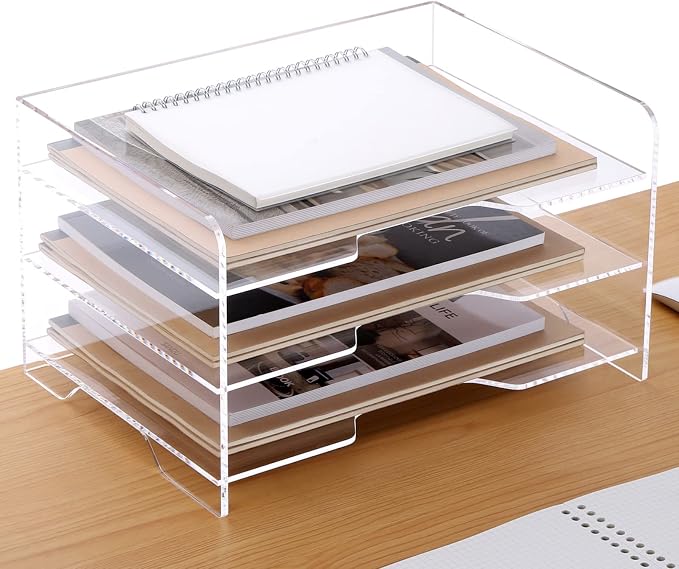 SANRUI Acrylic Paper Organizer Letter Tray for Desk, 3 Tier Enlarged File Sorter,Clear File Holder Desktop Shelf Document Storage for School Office Home - Image 9