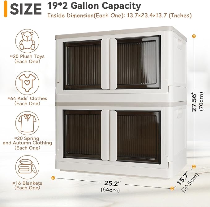 Storage Box, Cabinet with Lids, Extra Large Useful Box, 19 Gallons (72L) Capacity (Each One), 2 Packs, Collapsible, Installation Free, Nice for Home Organization - Image 2
