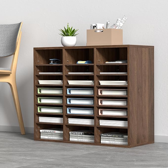 VEVOR 24 Compartments Office Mailbox, Adjustable Shelves, Wood Literature Sorter 29x12x24.4 inches – Ideal for Office, Home, Classroom, Mailrooms Organization – EPA Certified (Brown) by VEVOR