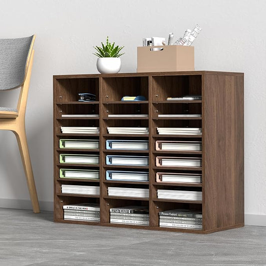 VEVOR 24 Compartments Office Mailbox, Adjustable Shelves, Wood Literature Sorter 29x12x24.4 inches – Ideal for Office, Home, Classroom, Mailrooms Organization – EPA Certified (Brown) by VEVOR