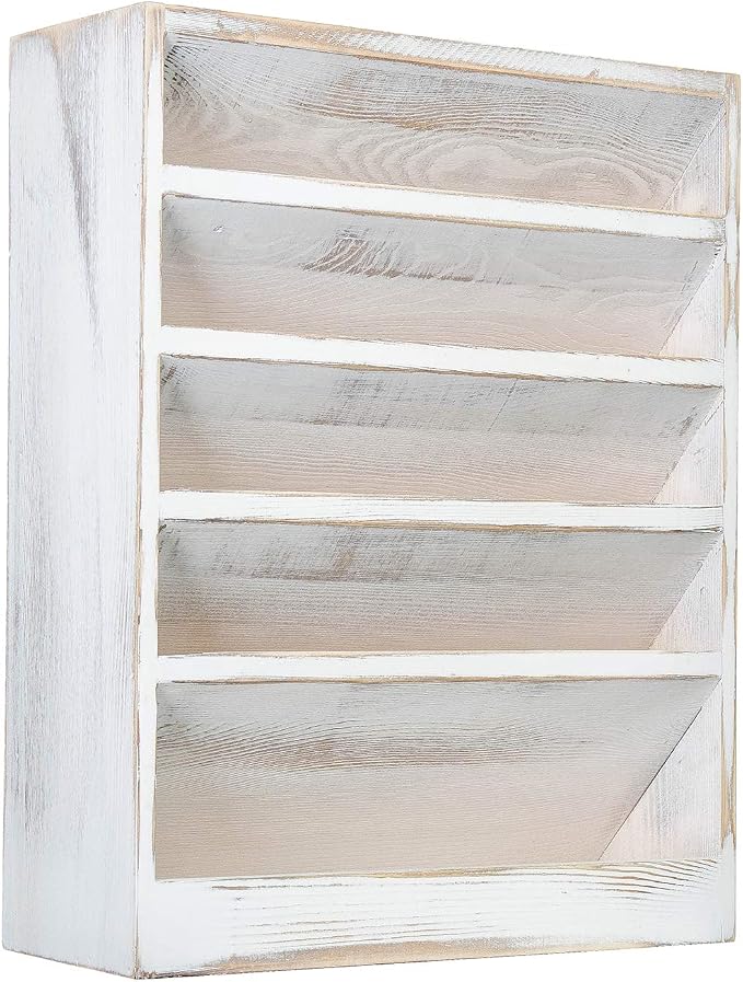 Vintage Rustic Wooden 5 Slot Office Desk or Distressed Torched Wood Wall Mounted Hanging Document Filing Organizer，Magazine Rack，Mail Holder Organizer display stand - Image 3