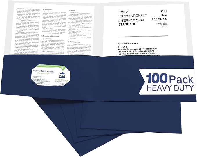 Zzrywuty 100 Packs Navy Blue Paper Folders with Pockets for Students,Businessmen and Office Workers,Letter Size,Two Pocket Folders with Card Slot for School Supplies,Office,Business by Zzrywuty