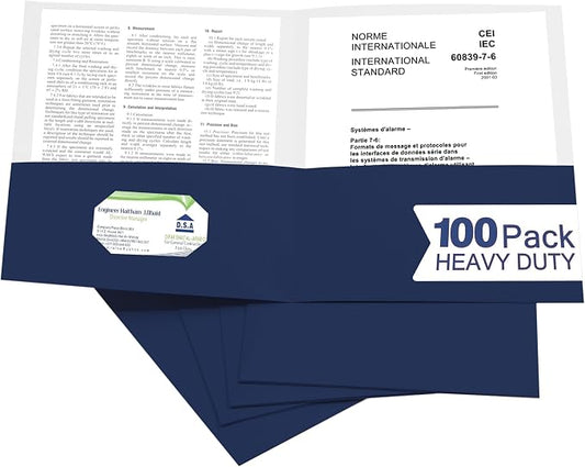 Zzrywuty 100 Packs Navy Blue Paper Folders with Pockets for Students,Businessmen and Office Workers,Letter Size,Two Pocket Folders with Card Slot for School Supplies,Office,Business by Zzrywuty