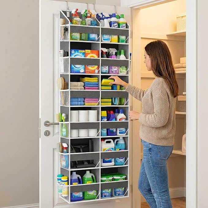Over the Door Organizer 6 Tiers, Extra Large Behind Door Storage of 12 Compartments, 80 lbs Weight Capacity Hanging Storage Organizer with Clear Window Kids Toys, Shoes, Diapers, Room storage - Image 6