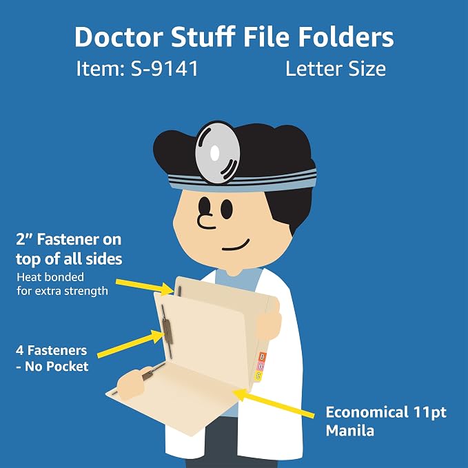 Classification File Folders, Doctor Stuff, One Installed Divider, Reinforced End Tab, Four 2” Bonded Fasteners on Inside Left and Right of Both Sides, 11 pt Manila Stock, Carton of 200 - Image 3