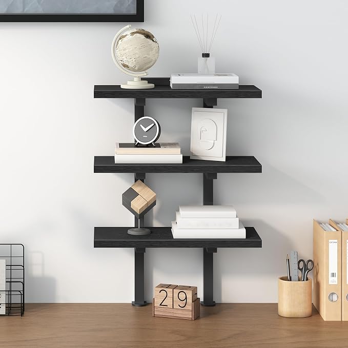 MAHANCRIS Clamp On Desk Organizer, 3-Tier Desktop Bookshelf, Adjustable Desk Storage Shelf, Metal Frame, for Office, Study and Game Room, Black DSBK3601 - Image 2