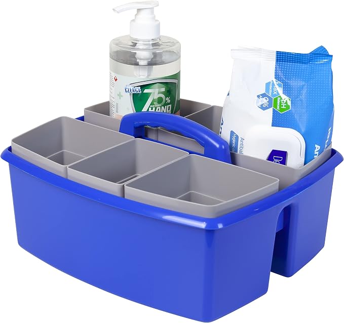 Storex Large Classroom Caddy with Cups, 13 x 11 x 6.575 Inches, Blue, Case of 2 (00985U02C) - Image 7