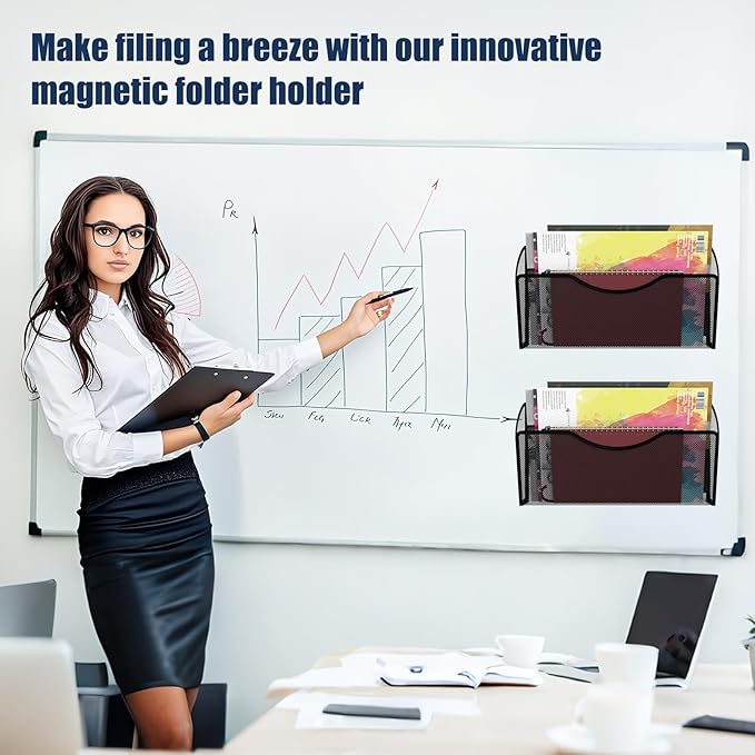 Magnetic File Holder 4 Pockets File Folder Organizer, Office Hanging Magazine Rack for File Cabinets, Magnetic Paper Holder, No Drilling Mail Organizer for Refrigerator, Office - Image 7
