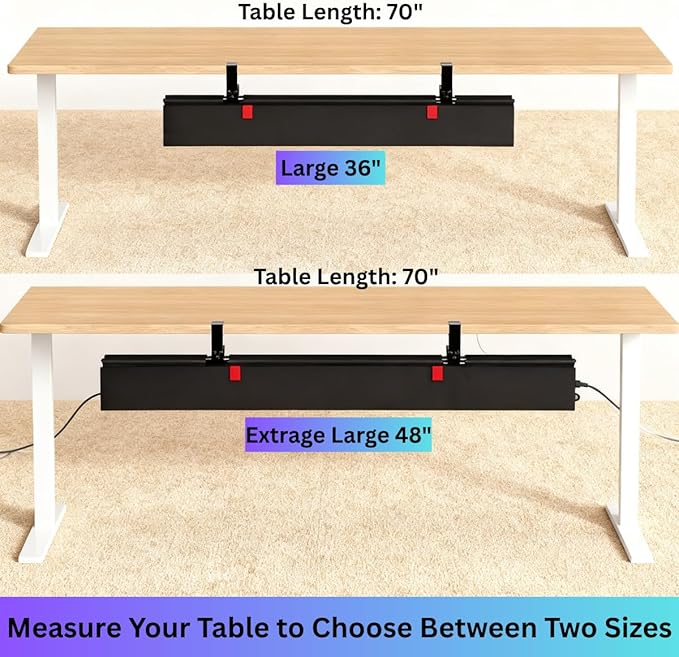 Under Desk Cable Management Tray, 36" Large No Drill Cord Organizer with Easy to Clean Oxford Fabric, Clamp On Power Stripe Holder for Home Office & Gaming Space to Hide Wires - Image 3