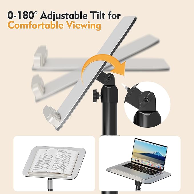 Floor Book Stand for Reading, Height Adjustable 26”-56”Music Stand | Reading Stand with Tilt Panel & Page Clips, Stable Weighted Base, Holds Books, Music Sheets & 15” Laptops - Image 4