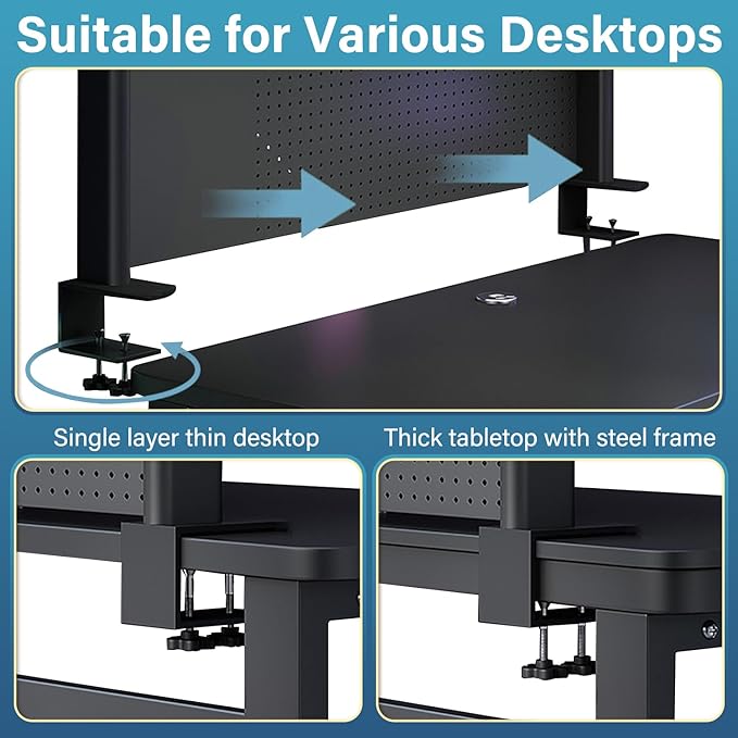 Clamp On Desk Shelf Organizer with Pegboard,Black,31.5in | Computer Desk Accessories For Gaming Desk, Clamp-On Desktop Shelving System,for Home Office Dorm Gaming Desk - Image 5