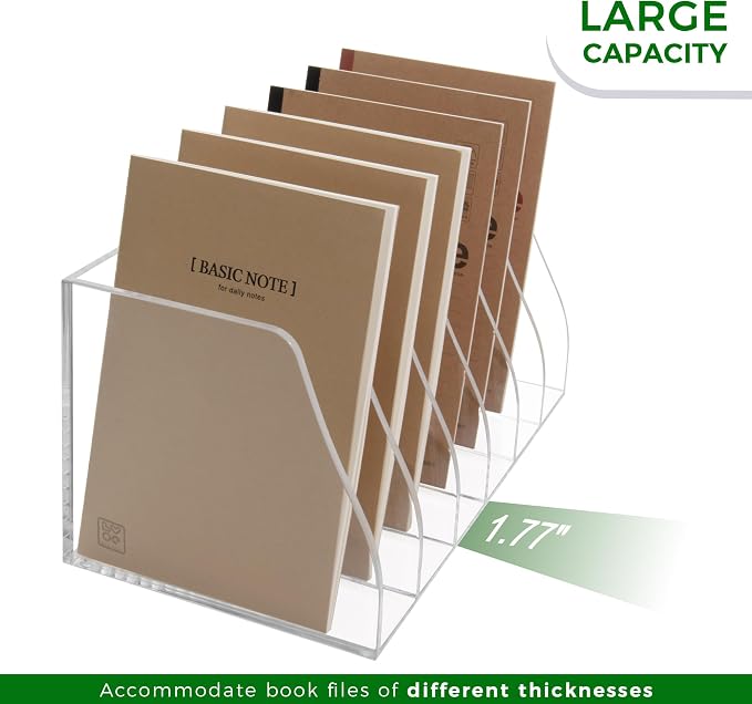 Lovemolly Acrylic Magazine File Holder – 6-Slot Clear Desk Organizer, Vertical Document Sorter for Office, Home & Classroom, No-Assembly Tabletop Rack for Folders, Books & Tablets, 7.09x12.01x6.3 in - Image 6