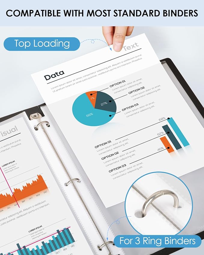 KTRIO Non Glare Sheet Protectors for 3 Ring Binder 200 Pack, 8.5 x 11 inch | Reduce Glare Clear Page Protectors Letter Size Plastic Paper Sleeves, Acid-Free, Top Loading, Business Office School Supplies - Image 3