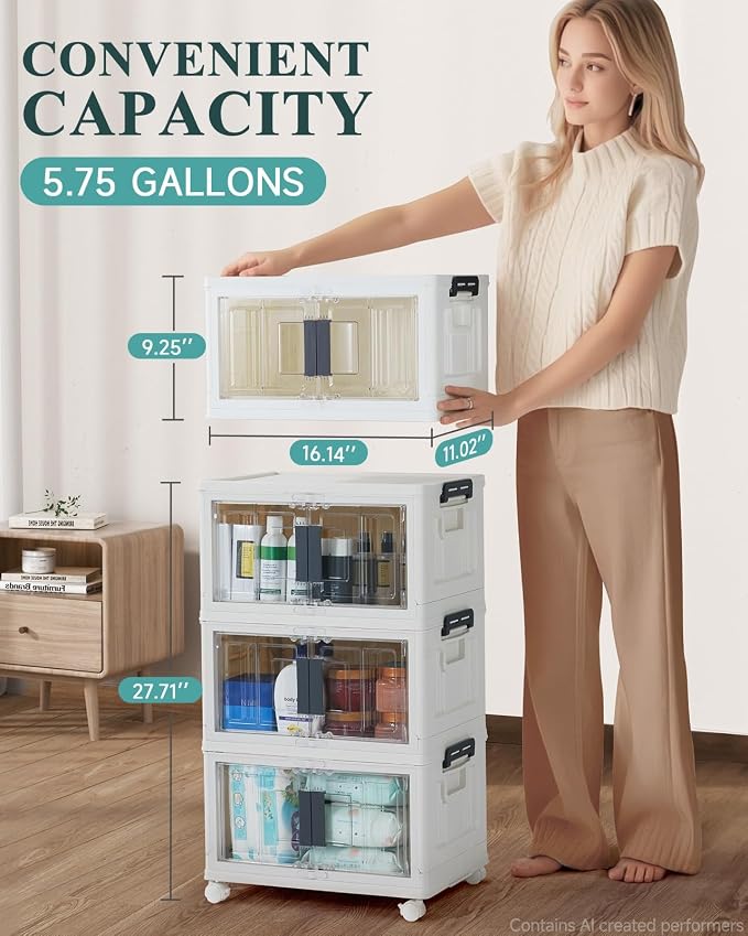 OlarHike 23QT Storage Bins with Lids for Closet, Office, Dorm, 3 Pack | Multi-Lid, Lockable Cabinet, Doors & Wheels, School, Bathroom, Foldable Containers, Stackable Organizers, Plastic Drawers - Image 6