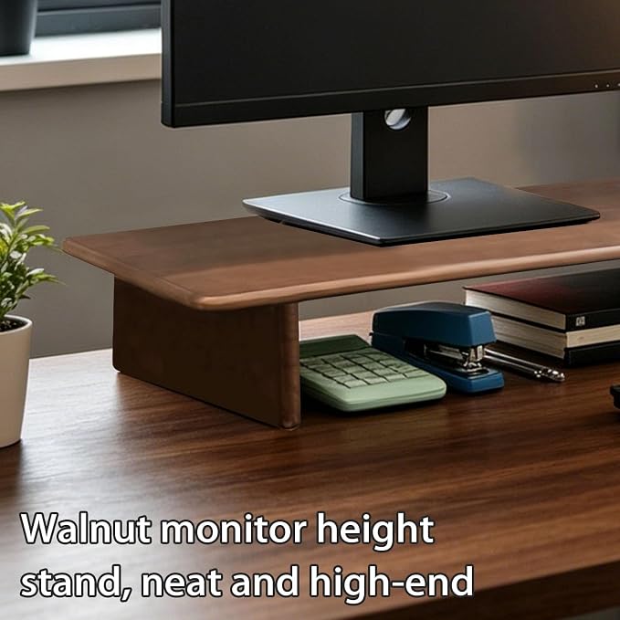 Solid Wood Dual Monitor Stand Riser Walnut Monitor Riser for Desk Wooden Desk Shelf Ergonomic Monitor Stand for Home Office - Image 5