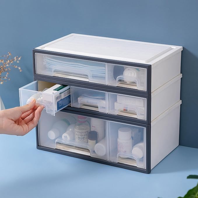 Makeup Organizer, Cosmetic & Medicine Storage Box, 4-Piece 6-Drawer & 5-Slot Transparent Desktop Stationery & Kitchen Spices Organizer - Image 4