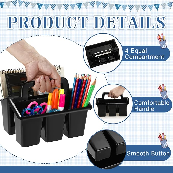 WILLBOND 12 Pcs Classroom Storage Caddies Stackable Utility Caddies with 4 Compartment Plastic Caddy with Handle Portable Storage Bins Organizers for Kids Schools Art Craft Supplies - Image 5