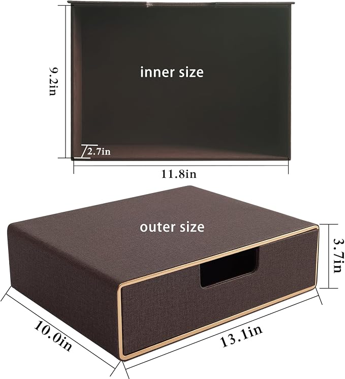 Stackable Organizer Drawer Classic Brown Pu Leather Handmade,Organize Home Office Desk Accessories and Sort Letter-Size Paper/a4 Document,Desk Caddy with Drawers Storage Box,13.1x10x3.7inches - Image 3