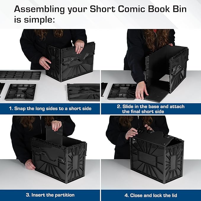 BCW Short Comic Book Bin | Holds 150 Comics | Stackable Plastic Storage | Acid-Free Organizer | Black, 2 Pack | Comic Book Bin - Image 4