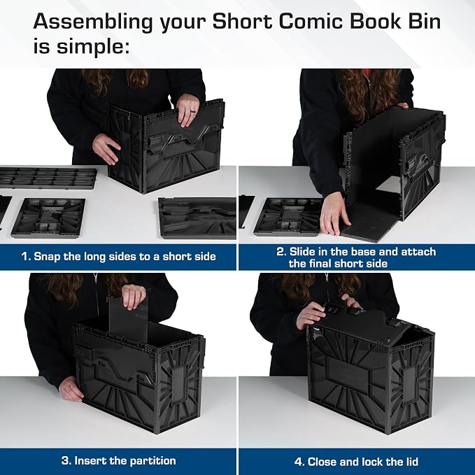 BCW Short Comic Book Bin | Holds 150 Comics | Stackable Plastic Storage | Acid-Free Organizer | Black, 5 Pack - Image 4
