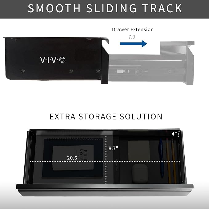 VIVO Black 22 x 9 inch Under Desk Slide Out Drawer, DESK-AC03A-22B | No Shell, Sturdy Steel Design, Under Desk Storage, Workstation Organizer for Home Office, Holds 11 lbs - Image 5