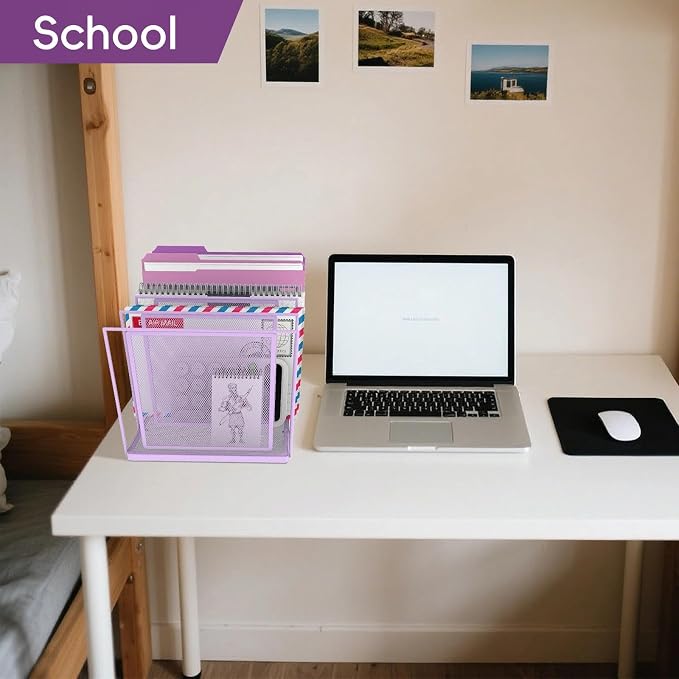 File Organizer for Desk, 5-Section Vertical File Sorter, Paper Holder Organizer Standing Metal File Folder for Office Home Classroom, Purple - Image 8