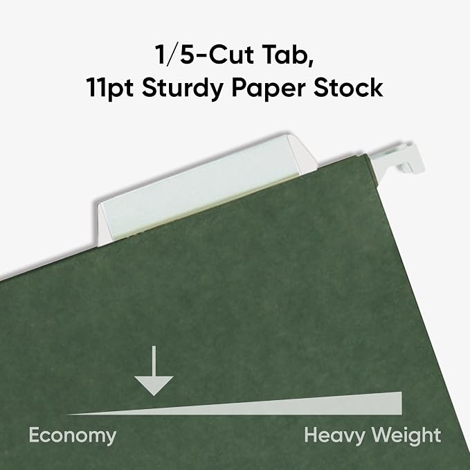 Smead Hanging File Folder, 1/5-Cut Adjustable Tab, Letter Size, Standard Green, Hanging Folders for Filing Cabinets, File Organizer Folder, 50 Count - Image 4