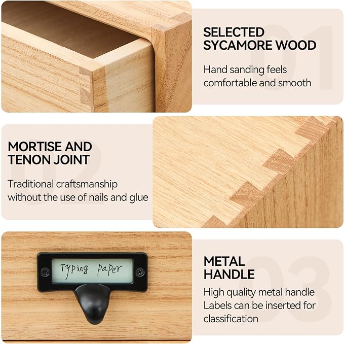 KIRIGEN Solid Wood Desk Organizer with 2 Drawers, Desktop Storage, Natural | 2-Drawer Cabinet for Printer Paper, Mail, Notebooks, and Office Supplies, 13.78 x 10.6 x 5.9 In, Fully Assembled - Image 3