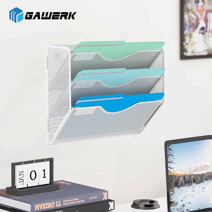 Gawerk 3 Tier Hanging Wall File Organizer, Mesh Mail Paper Orgnization Hanging File Folder Holder for Home Office, White - Image 7