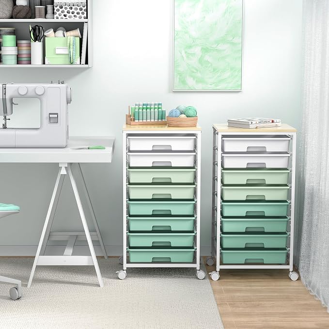 SYKIARIOL Rolling Cart with Drawers,Craft Organizers and Storage, Green | Rolling Storage Cart with 8 Drawers and Wooden Tabletop for Living Room,Office,Classroom,Craft Room,Bedroom,Dorm - Image 8