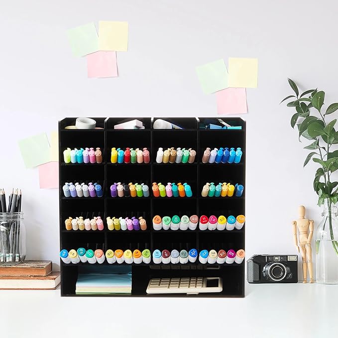 MotiMind Acrylic Pen Organizer Storage for 250 Markers Vertical Marker Organizer Acrylic Pen Display Holder for Office Desk Desktop Stationery Pencil Storage, Black, 13 x 4 x 12.4 Inch - Image 7