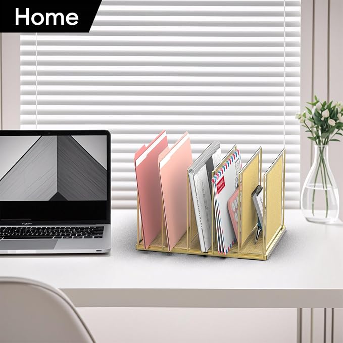 File Organizer for Desk, 5-Section Vertical File Sorter, Paper Holder Organizer Standing Metal File Folder for Office Home Classroom, Gold - Image 8