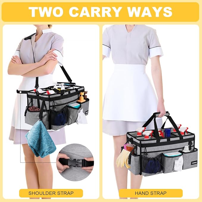 Extra Large Cleaning Caddy Bag with Rigid Support Board, Cleaning Organizer Tote with Detachable Divider, Adjustable Shoulder Strap & Waist Belt, Cleaning Supply Carrier for Cleaners & Housekeepers - Image 6