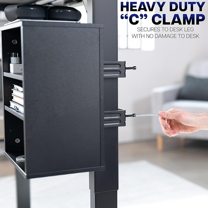 VIVO Black Clamp-on Desk Leg Shelving Unit, Storage Shelves, DESK-SHELF3CL | Multi-Level Storage, Office Accessory Holder for Supplies, Gaming Devices, and More, Workstation Organizer - Image 4