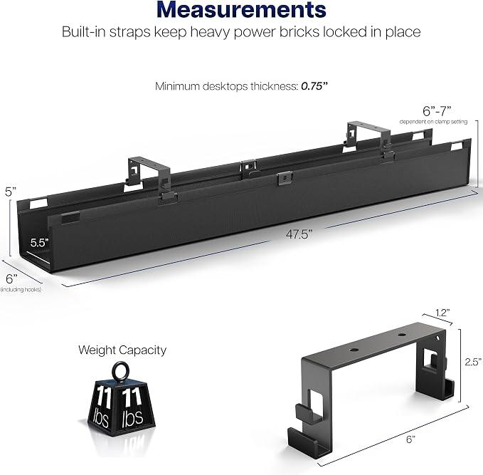 VIVO Screw-on Under Desk 47 inch Fabric Cable Management Tray, Wire Concealer, Power Strip Storage, Workspace Organization, Easy Fold Down Access, Black, DESK-AC47F-S - Image 5