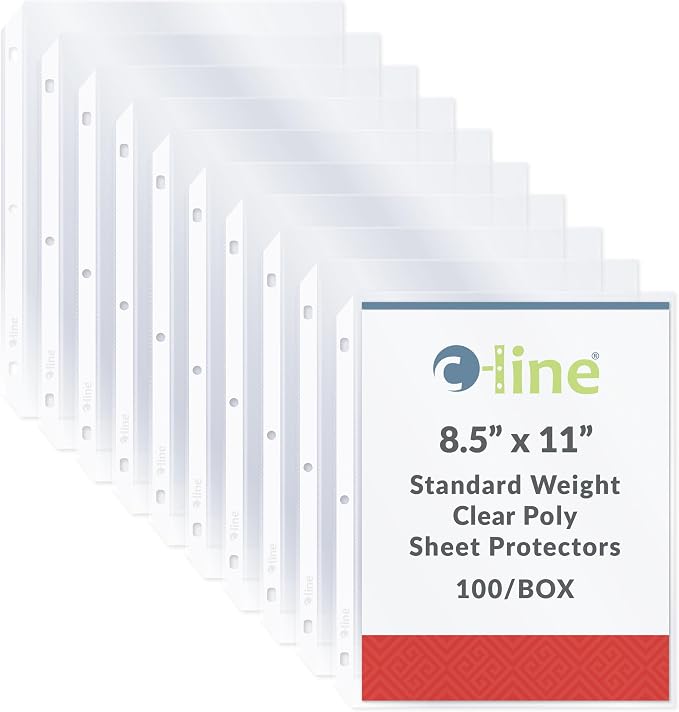 C-Line Top Loading Standard Weight Poly Sheet Protectors, Clear, 8.5 x 11 Inches, 100 per Box (62027) by C-Line