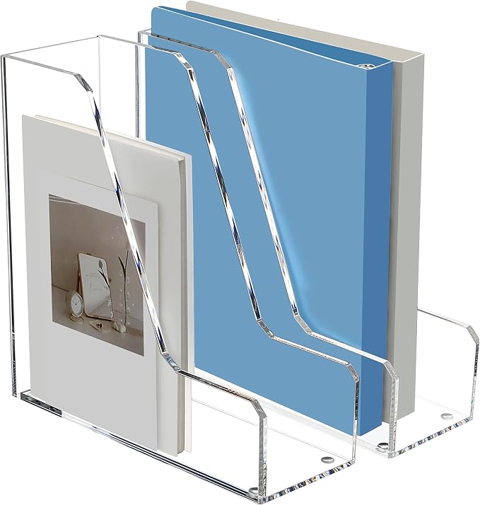 SANRUI 2 Pack Acrylic Magazine File Holder, Clear Vertical Desk Organizer | File Sorter Folder Organizer Document Rack for Office Desktop, Home Workspace, 8.66inx8.46inx3.15in - Image 9