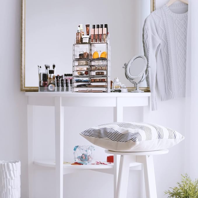 Sorbus Large Makeup Organizer - Clear Stackable Jewelry & Makeup Organizer For Vanity, Bathroom Storage, Dresser - 12 Drawers Cosmetic Beauty Organizers and Storage with Lipstick, Makeup Brush Holder - Image 7