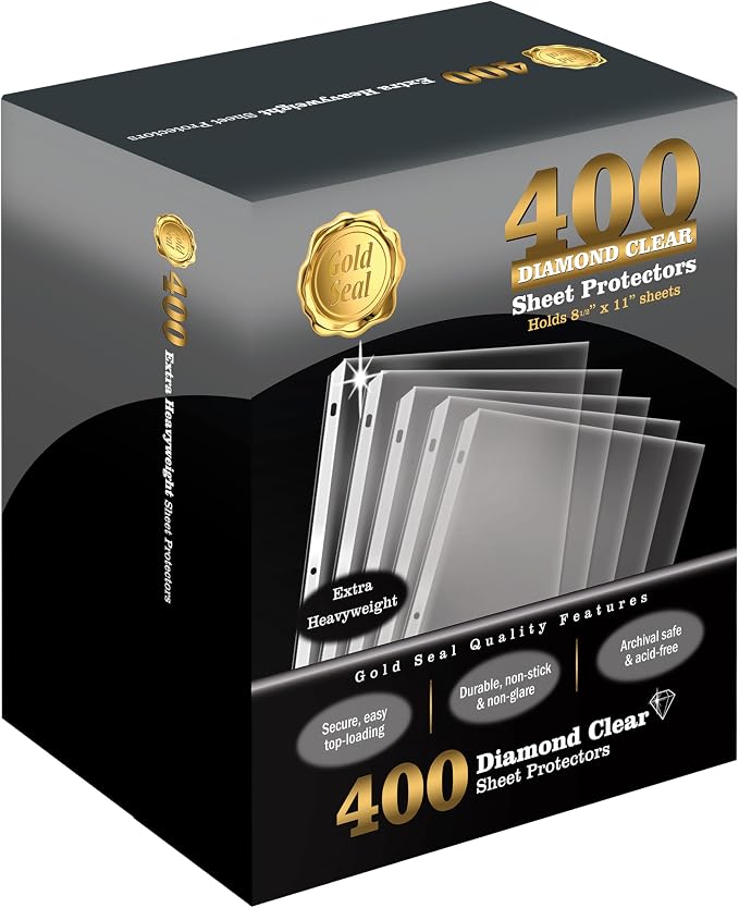 GOLD SEAL 400 Count Diamond Clear Extra Heavyweight Sheet Protectors, 4 mils Strong, to fit 8.5 x 11, Top Load, 400 Pack by GOLDSEAL