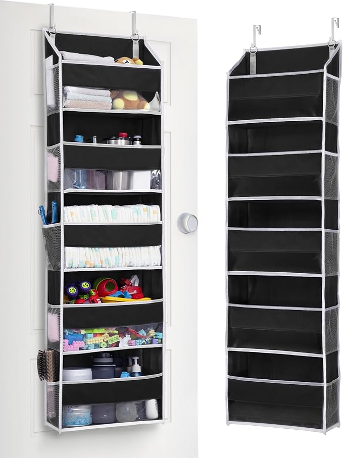 ULG 1 Pack Over The Door Organizer – 5 Shelf Door Organizer Hanging & 10 Side Pockets, Reinforced 44LB Capacity Hanging Organizer, Behind The Door Storage for Bedroom, Nursery, Pantry (Black) by ULG