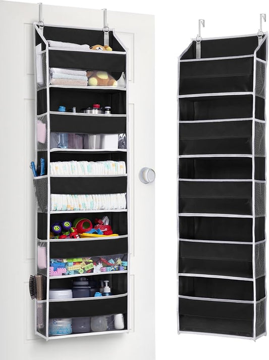 ULG 1 Pack Over The Door Organizer – 5 Shelf Door Organizer Hanging & 10 Side Pockets, Reinforced 44LB Capacity Hanging Organizer, Behind The Door Storage for Bedroom, Nursery, Pantry (Black) by ULG