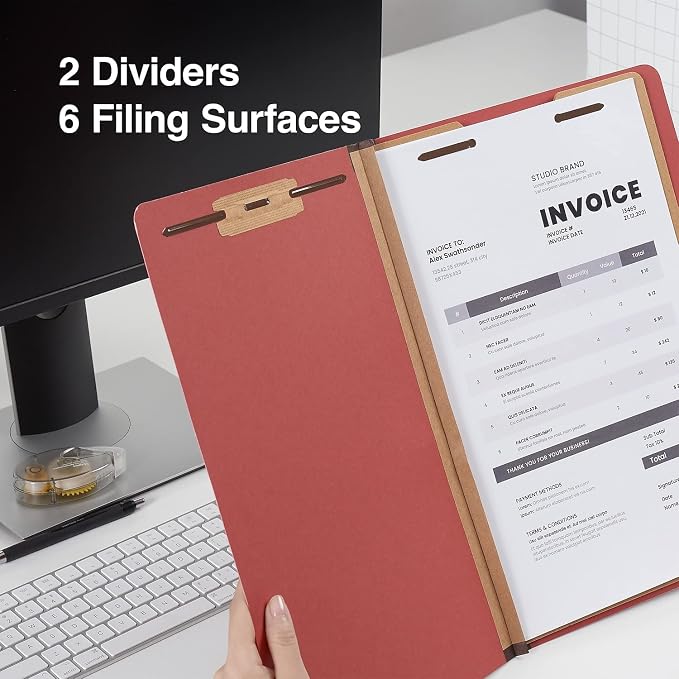 Staples Pressboard Classification Folder, Legal Size, 2/5‑Cut Top Tab, 2 Dividers, Red, Durable Construction, 10/Box - Image 5