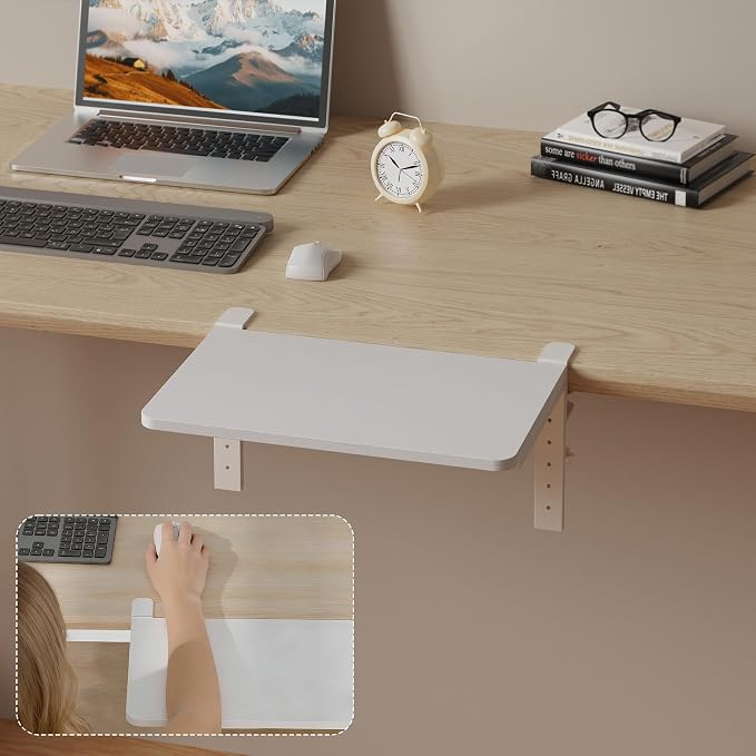 Desk Extender, 15-inch Clamp-On Desk Shelf, Height-Adjustable Desktop Shelf Organizer for Monitors Office and Gaming Accessories, Arm Support Table Extension, 44lbs Heavy Duty, White - Image 8
