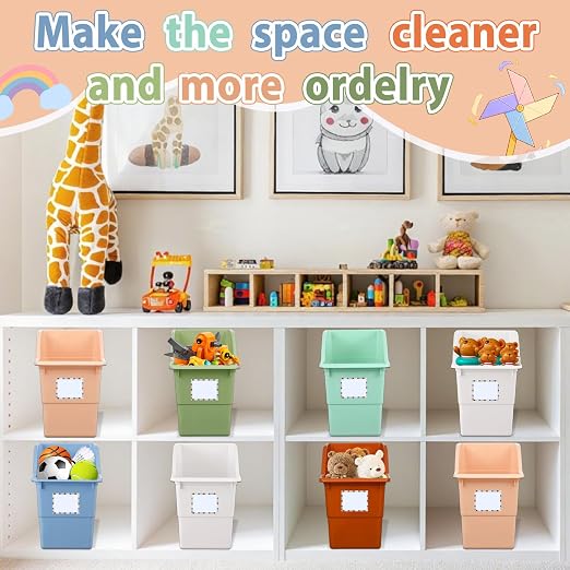 gisgfim 12 Pack Large Book Bins with Labels (Boho) | Durable Plastic,Stackable Magazine Organizer,Storage Bins for Classroom,Library,Office,Bookshelf Categorization - Image 6