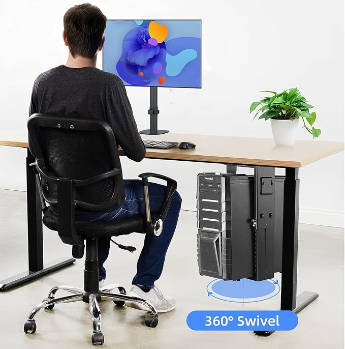 Pholiten Under Desk CPU Mount, 3.94 to 11.61" Wide, Max Load 44Lbs | Universal PC Wall Mount, Adjustable 360 Swivel, Secure Lock - Image 6