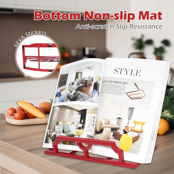 Elegant Cookbook Stand Cast Iron, Kitchen Decorative Metal Recipe Book Holder for Bible, Prayer Book Stand, Magazine, Textbooks, Vintage Cookbook Stand for Kitchen Counter, Red - Image 5